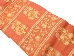 リサイクル　横段に花瓶・花唐草模様織出し名古屋帯